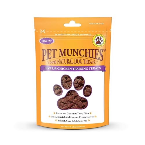 Pet Munchies Liver and Chicken Dog Training Treats, Grain Free Tasty Bites with Natural Real Meat, Low in Fat and High in Protein 50g