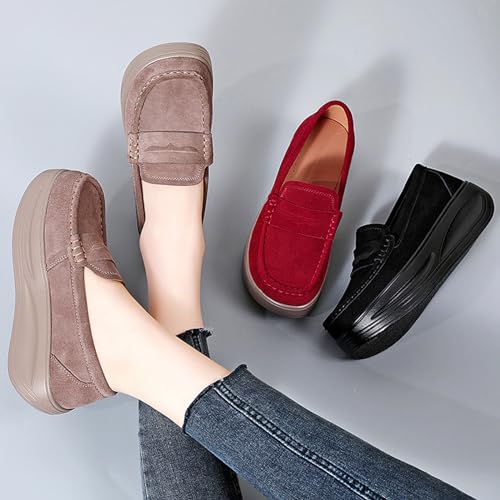 Image of Women's Suede Platform Wedge Loafers Moccasin Toe Comfort Casual Slip-on Loafer Shoes Toning Rocker Non-Slip Walking Shoes with Arch Support