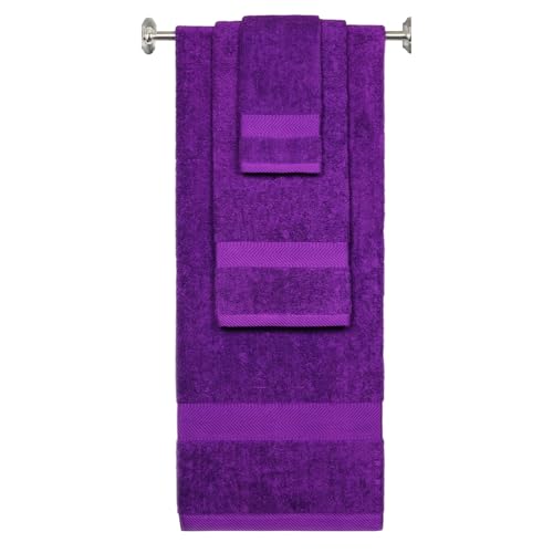 BY LORA Personalized 3-Piece Terry Cotton Towel Set – Custom Monogram Bath Towel, Hand Towel & Washcloth – Ideal for Weddings, Housewarmings & New Home Gifts - Purple