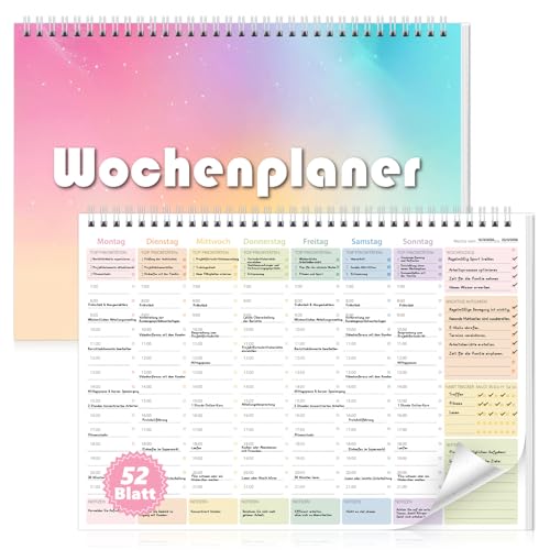 Wochenplaner Block A4 Undatierter Wochenplaner Mit Uhrzeiten 52 Blatt Spiralgebundene Weekly Planner Duplex To Do Liste Block Ohne Festes Datum Reicht für Ein Jahr Für Zuhause Schule Büro