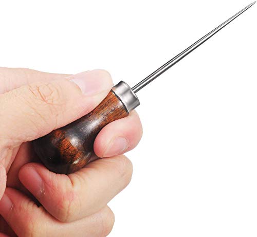 Pack of 6 Gourd Shape Wooden Handle Scratch Awl Tool Pin Punching for Leather Pouch Hole DIY Handmade(Gourd Awl) - Thumbnail 4