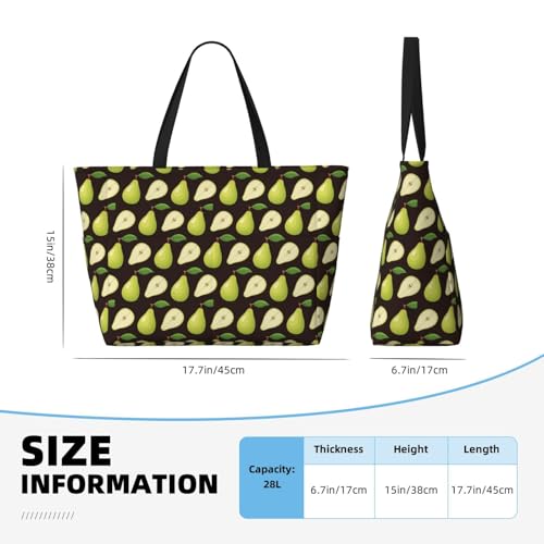 Large Beach Bags Water-resistant Sandproof - Cute Lime Green Pear Black Cute Beach Tote Bags for Women with Zipper2