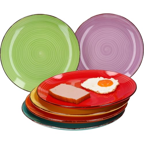 MamboCat 6X Speiseteller Uni bunt I Steingut-Geschirr 6 Personen - farbenfrohes Design I 6er Teller-Set modern I Essteller I Menüteller I Servierplatte I Tafelzubehör I Flache Teller 6 Stück