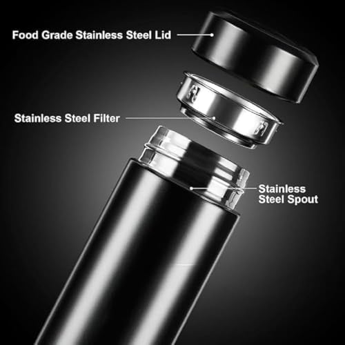Image of Travel Coffee Mug Stainless Steel Water Bottle Leak Proof Smart Lid 17oz for Office Car and Outdoor (TD Black, 500 ml)