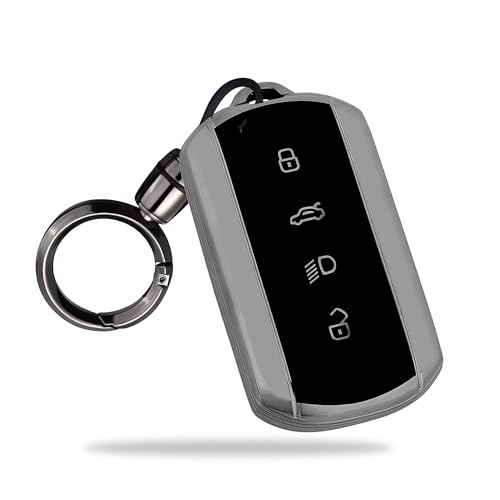 Image of TANTRA TPU Key Cover and Round Key Chain Compatible with Tata Curvv | Curvv EV Electric 4 Button Smart Key (Grey)