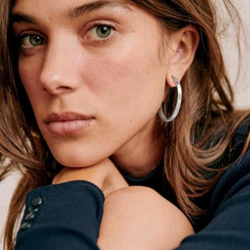 OOOPEL Sterling Silver Hoop Earrings for Women Gold Silver Large Hoops with Zirconia and Heart Engraving Hypoallergenic 4mm Wide Big Hoop Earrings for Women (30/40/50/60mm)2