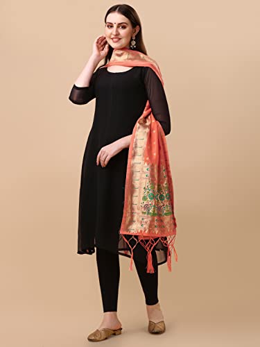 Image of DEVANGI Women's Woven Banarasi Silk Dupatta /Chunni For Women, Floral Print 1 Meter Wide and 2.3 Meter Length Printed Designer Dupatta /Chunni For Girls