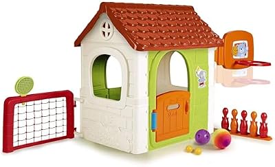 FEBER- Multi-Activity House 6in1, Casa Infantil con Bolos, Raquetas, Juegos de Pelota, Futbol, Baloncesto, Diana de Velcro, Juegos de imitación, a Partir de 3 años, Famosa (FEH15000), Versión actual