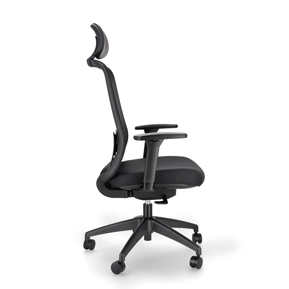 Spacio Ardena Silla de Oficina Ejecutiva con Respaldo de Malla, Uso domestico y Profesional (Negro, con Cabezal)
