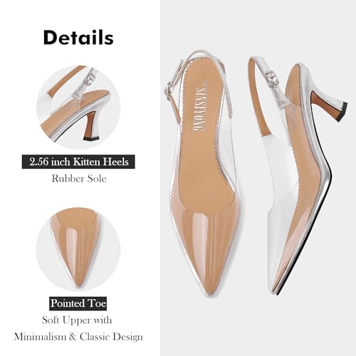 Multicolour Clear Heels for Women Pointed Closed Toe Slingback Kitten Heel Pumps Comfortable Dress Sandals4