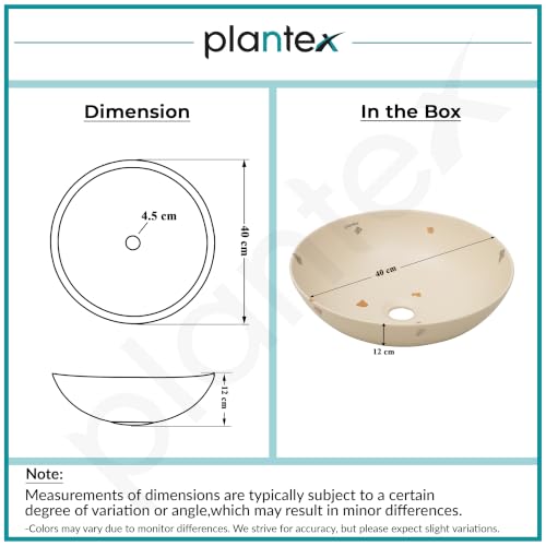 Image of Plantex Wash Basin /Ceramic Table Top Wash Basin /Designer Countertop Basin for Bathroom /Restaurants /Hotel (Khakhi - 16 x 16 x 5 Inch)