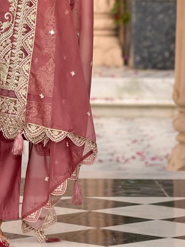Image of INDO ERA Women's Organza Embroidered Straight Kurta and Pant with Dupatta Set (IEOUT10606)