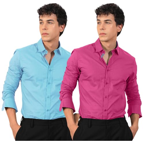 Image of Pinkmint Men's Solid Cotton Formal Shirt | Plain | Full Sleeve - Regular Fit (Available in Plus Sizes and Combo Pack of 2)