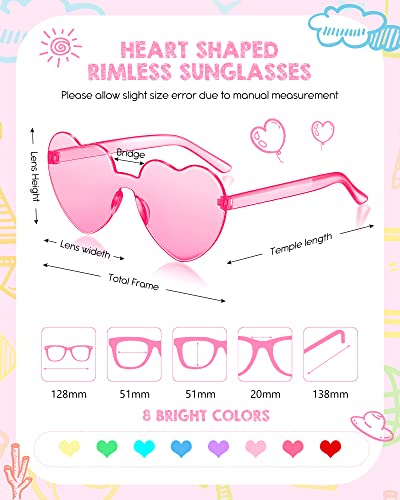 EBOOT 8 Pairs Kids Heart Shaped Sunglasses Rimless Transparent Candy Color Eyewear Vintage Rainbow Sunglasses Bulk2