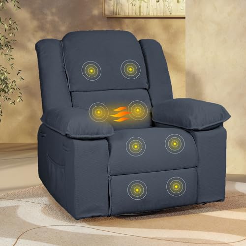 FLEXISPOT Massage Swivel Rocker Recliner Chair for Adults, Rocking Chair Nursery with Massage and Heat, USB Charging Port, 360° Swivel Recliner for Living Room Bedroom Nursery, Blue Gray (XRC2)