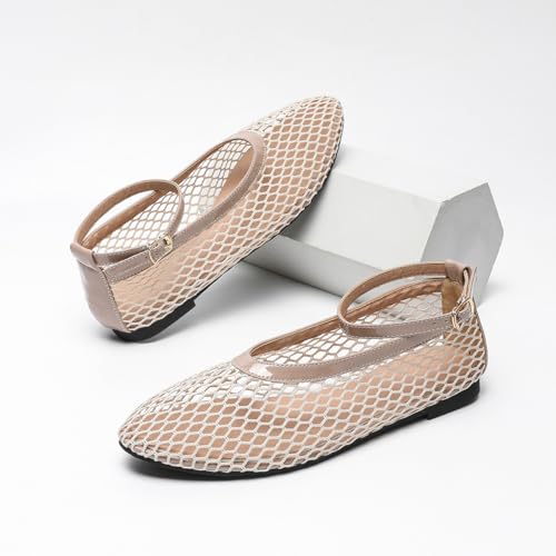 Women's Mesh Ballet Flats Mary Jane Fishnet Flat Shoes Breathable Metal Buckle Ballet Flats Causal Dress Shoes4