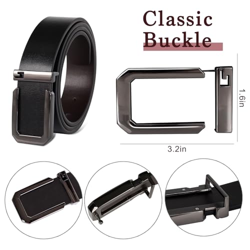 Image of Aurolran Men&Womens Leather Dress Belt Business Automatic Buckle Belt Color-Black Silver Gold