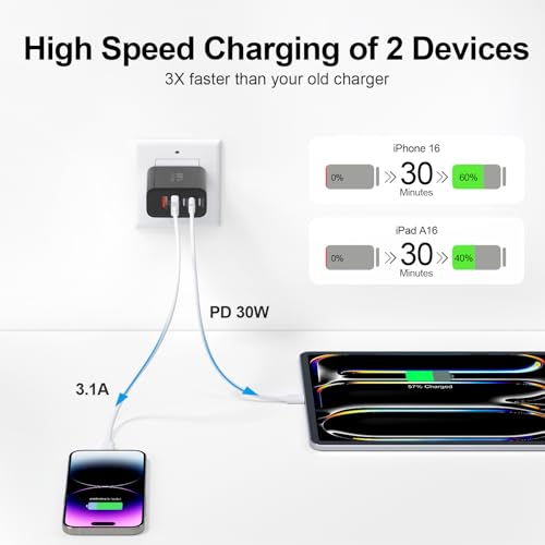 Image of USB C Charger Block, 60W 5-Port Type C Charger Fast Charging Blocks | USBC Multiple Port Wall Charger Plug for iPhone 17 /16 /15 /14 /13 /12 /11 Pro Max, Samsung Galaxy, Android Phone, iPad, Black