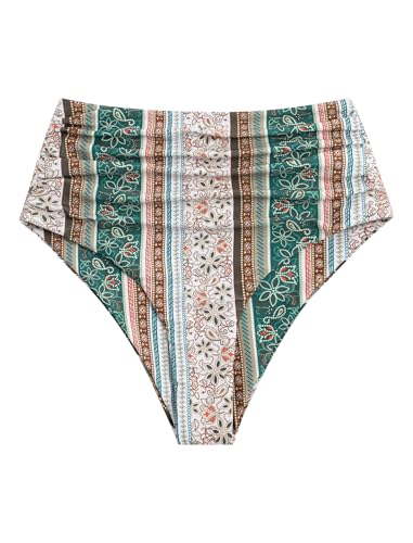 Image of ZAFUL Women High Waisted Bikini Bottoms Ruched Swimsuit Bottom Tummy Control Bathing Suit Bottoms