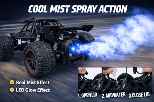 Image of TEC TAVAKKAL Premium RC Metal Off-Road Car with Mist Spray | Rechargeable 2WD | 20 km /h Speed | Type-C Charging | Gun Remote | 150+ Feet Range (Black)