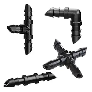 Pinolex 1/4 4mm Feeder Line Drip Irrigation Fittings Kit 40 Piece Set for Dripping Pipe Tubing - Tees, Elbows, Straight, 4way - Barbed Connectors Parts for tube Sprinkler Garden Systems (pack of 40)