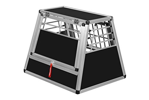 ALPUNA Transportbox N36 – Aluminium Hundebox 70×86×68 cm – Auto Hundebox mit Notausstieg, sicherer Hundetransport im Kofferraum