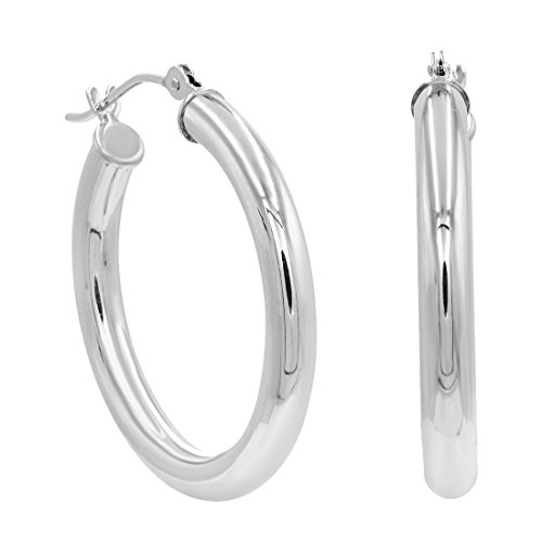 Amanda Rose Collection 14K White Gold 3mm Round Hoop Earrings for Women