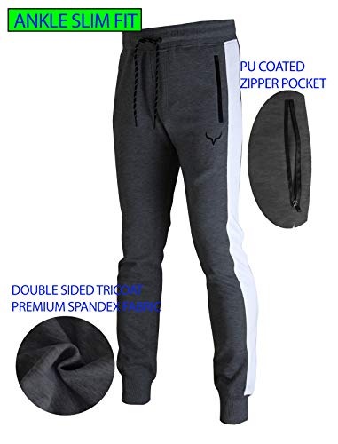 Image of Screenshot SPORTS-A4053 Mens Premium Slim French Terry Spandex Fleece Pants - Athletic Jogger Fitness Workout Gym Zipper Pockets