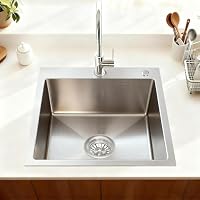 48x48cm Edelstahl Spülbecken, 1 Becken Küchenspüle Auflagespüle mit Siphon Set Edelstahlfarbe, Zwei Löcher mit Seifengerät