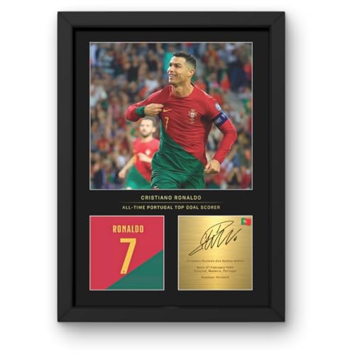 Win FC Cristiano Ronaldo Photo A4 signée, encadrée, signature numérique reproduite, cadeau pour les fans du Portugal