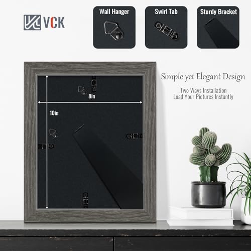 Image of VCK 8x10 Picture Frame 5 Pack, Grey Wood, 5x7 Mat, Glass, for Photo Print