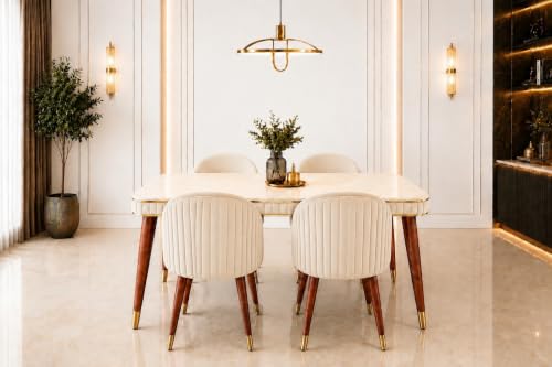 Image of WOODEN SPACE Majestic 4 Seater Wooden Dining Table Set | Urban Marble Top Dining Table with Chairs for Dining Room & Kitchen (Majestic Classic Backline Beige) (54 x 36 x 30 inch)