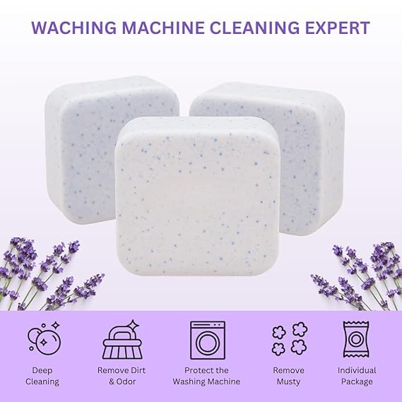 Zestio Washing Machine Deep Cleaner Descaler Tablets for All Front and Top Load Machines, with Descaling and Stain-Removing Power-Lavender-Pack Of 1 3