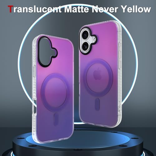 Image of AIGOMARA Magnetic Case for iPhone 17, Compatible with Magsafe, Fluorescent Iridescent Case for Women Girls, Shockproof Translucent Matte Protective Cover 6.3 Inch 2025, Blue Purple