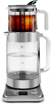 KARACA XL Glass Turkish Tea Maker and Kettle Set, 2.8L Tea Maker Machine by Refika 0.8L Turkish Teapot, 2L Kettle, 2200W Fast Boiling, 4 Keep-Warm Modes, Stainless Steel Base