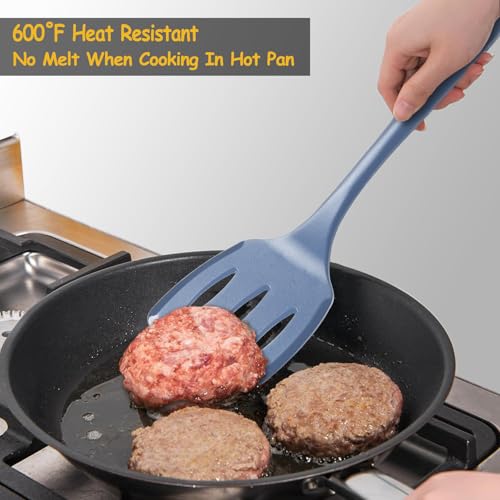 Image of Silicone Spatula Set, 600F Heat Resistant Silicone Spatula Turner Flipper for Cooking, Non Stick and Non Scratch Kitchen Utensils for Eggs & Pancakes, 4 Pack,Starry Blue