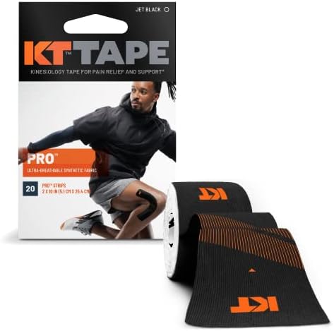 KT Tape Pro Synthetic Kinesiology Therapeutic Sports Tape, 20 Precut, 10” Strips, Jet Black