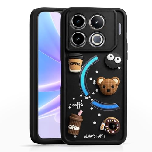 Image of Bintage Case Cute Fun Taddy| 3D Ball Bear| Donut| Coffee Rubber Case Camera Protection Back Cover Compatible for Infinix GT 20Pro 5G - Black