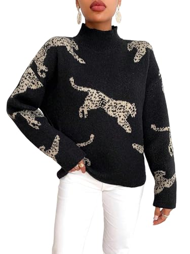 Image of ZAFUL Flower Crochet Turtleneck Sweater for Women Pullover Puff Long Sleeve Boho Knit Sweaters Trendy Knitwear Tops