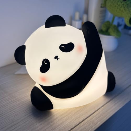 WesData Cute Panda Silicone Night Light 3-Level Dimmable Soft Light Timed Rechargeable Bedside Touch Lamp Creates a Cozy Ambiance Ideal Decoration and Gift for Kids Boy Girl and Friend