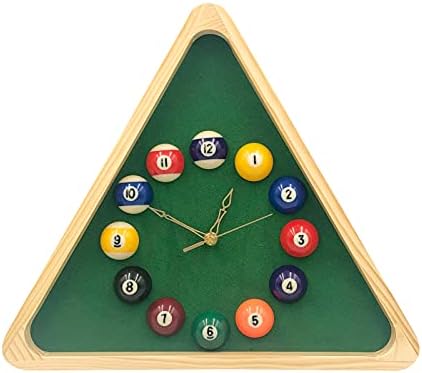 Yuanhe 14Inch Triangle Billiard Wall Clock with Solid Wood Frame,Creative Wall Clock for Game Room Bar,Billiards Room, Pool Room,Game Room Decor