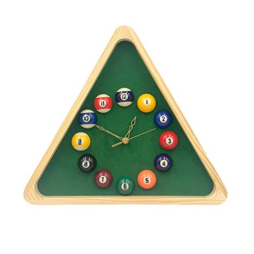 Yuanhe Billiards Pool Ball Clock - 14Inch Triangle Pool Table Cool Wall Clock with Solid Wood Frame,Great for Billiards Room,Pool Room,Game Room,Bar