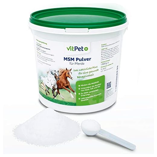 VitPet+ MSM häst – Premium MSM-pulver för hästar i 1,8 kg hink inkl. doseringssked (metylsulfonylmethan/svavelpulver för hästar och hundar)