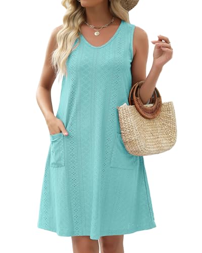 Image of elescat Swimsuit Coverup Summer Dresses for Women Eyelet Casual Loose Sleeveless Sundress with Pockets 2026