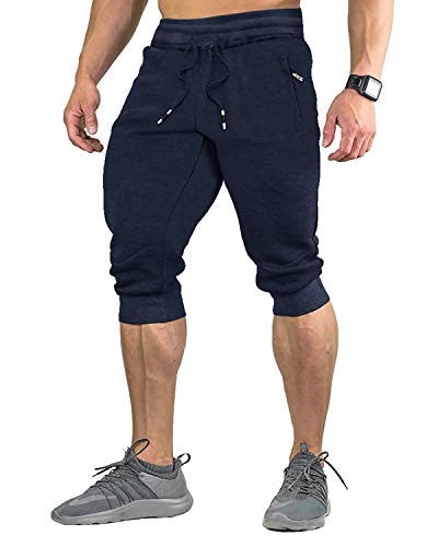 EKLENTSON Short en Coton Décontracté pour Hommes Gym 3/4 Jogger Capri Pants Long Short Cover