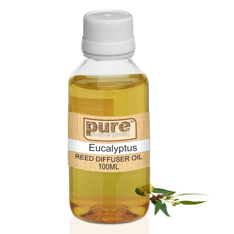 Pure Source India Aroma Reed Diffuser Refill Eucalyptus 100ML, 8 Pcs Reed Stick Coming Free With This Reed Diffuser Oil