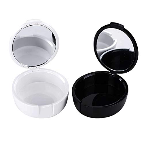 2 Pcs Retainer Case Aligner Tray with Mirror Dental Orthodontic Retainer Case with Vent Hole Personal Denture Storage Boxes(Black and White)