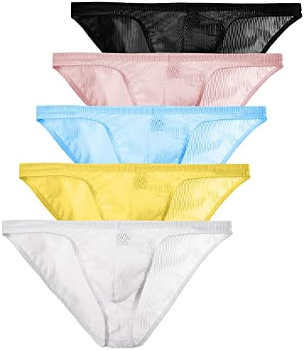 YuKaiChen Men's Briefs Low Rise Striped Mesh Bikini Underwear Bulge Enhancing Muti06-5pack01 L