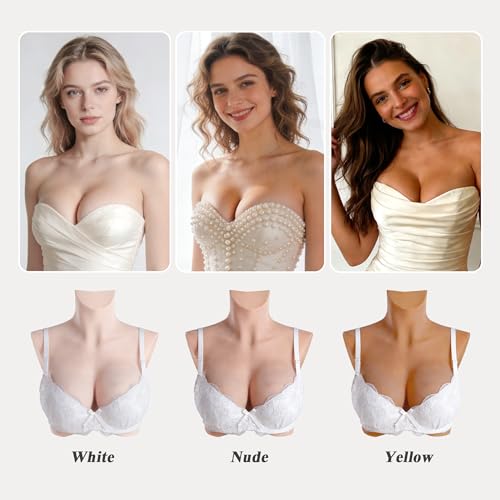 Image of Realistic Silicone Breastplate High Collar Fake Boobs B-F Cup for Crossdressers Drag Queen Mastectomy Transgender (White,F cup)