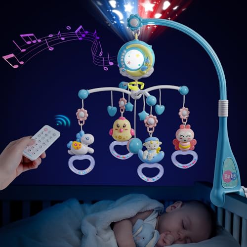 Mini Tudou Baby Musical Mobile Crib with Music and Lights, Timing Function, Projection, Take-Along Rattle and Music Box for Babies Boy Girl Toddler Sleep